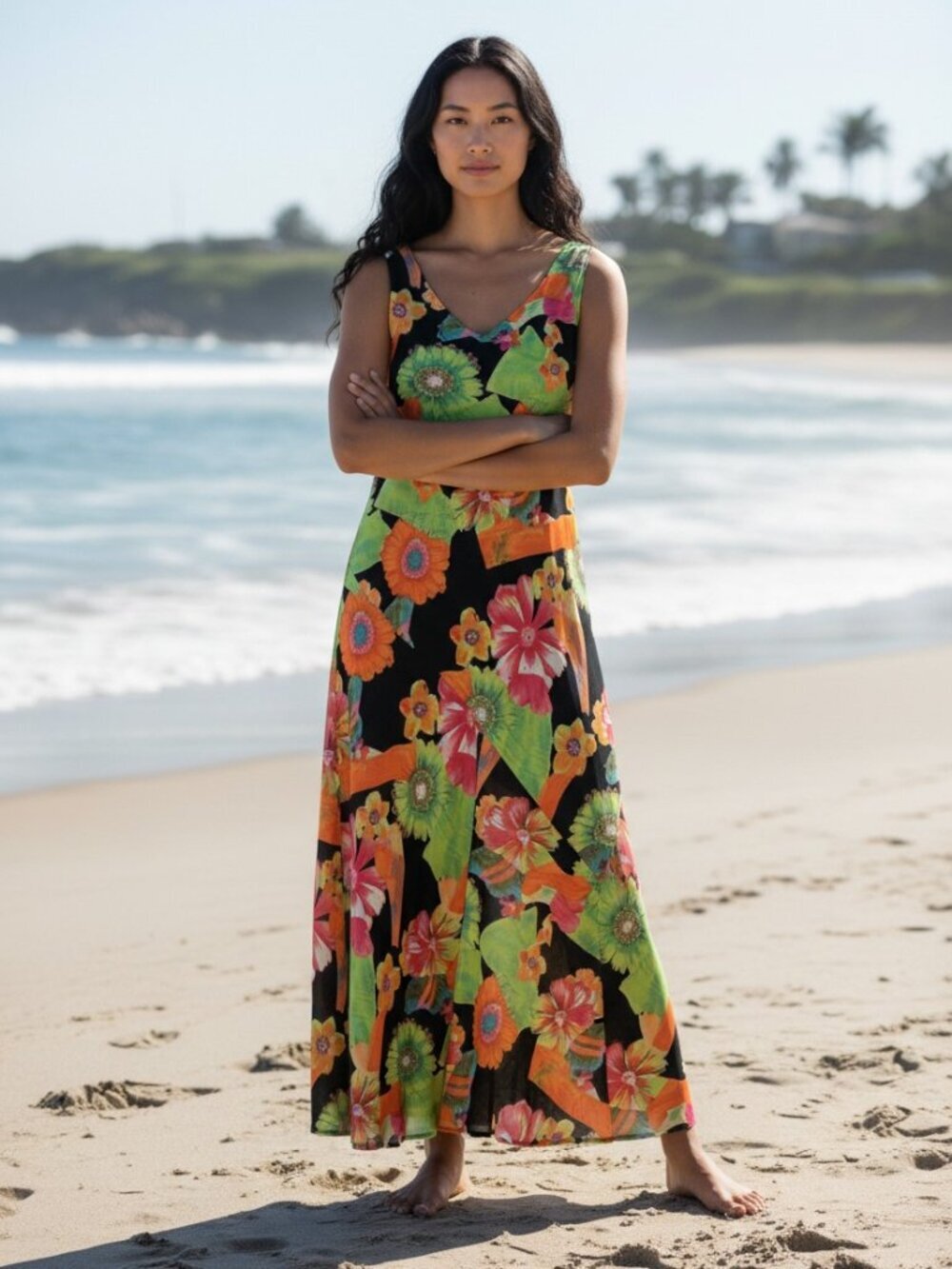 Tribal floral maxi dress Women's 8 colorful tropical party vacation